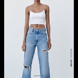 Like New - Zara Wide Leg Full Length Ripped Jeans